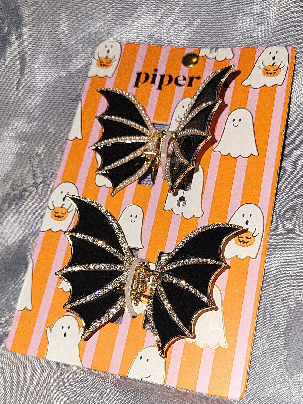 Piper K Black Bat Wing Hair Clips with Rhinestones Halloween BRAND NEW LP M